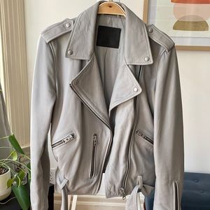 AllSaints Balfern Biker Leather Jacket in Cement Grey